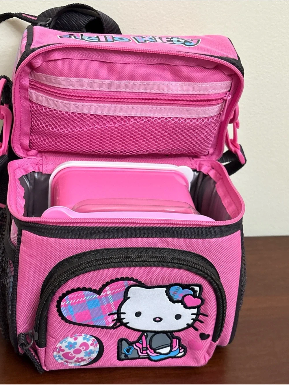 Hello Kitty Lunch Box Insulated Picnic School Pink Blue Plaid